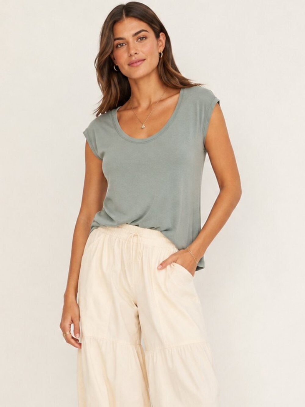 Athleta Sage Green Modal Scoop Neck Tee Top XXS